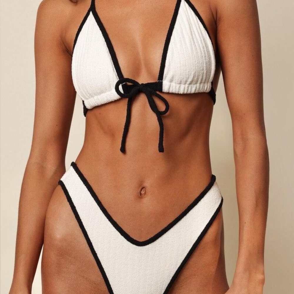Montce Cream Black Binded Terry Rib Emma Bikini Top M & Lulu Bottom XS